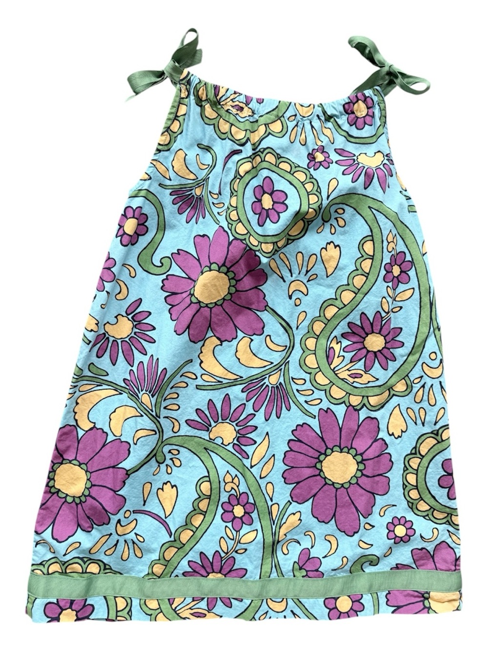 Hanna Andersson Blue Floral Tie-Shoulder Sundress Purple and Yellow Accents 120